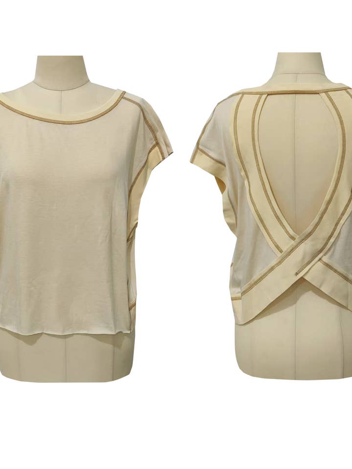 Rosa Clothing - Wholesale T-Shirt - Women's - Slouchy wrapped cutout back short sleeve workout tee top4