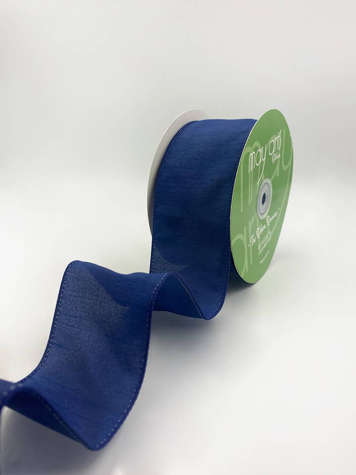 2.5″ Wired Navy Blue Faux Dupioni Silk Ribbon for wholesale by May Arts Ribbon