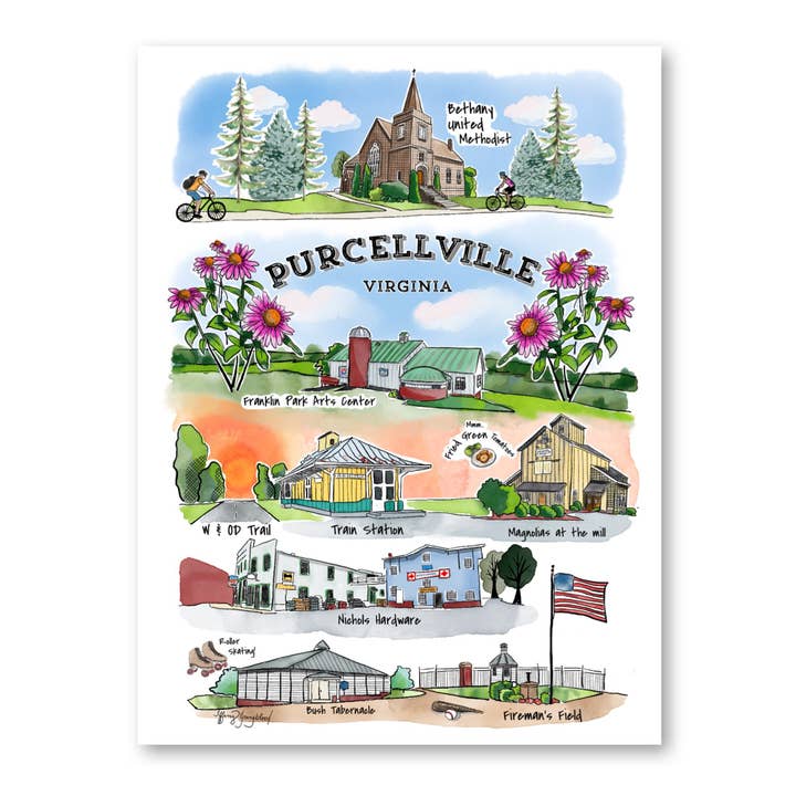 Purcellville Virginia Landmark Art Print for wholesale by Sweetgum Studio