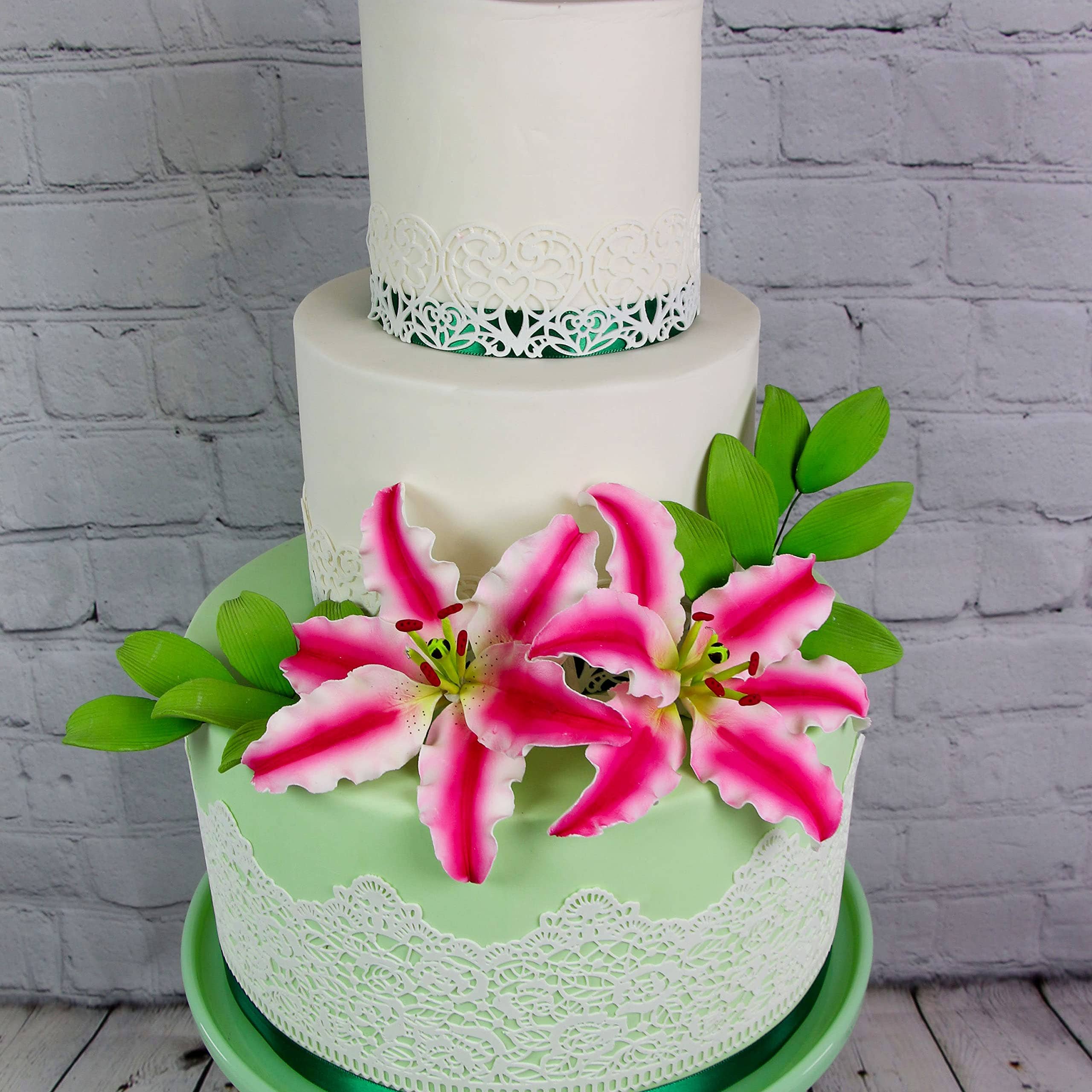 Global Sugar Art - Wholesale Artificial Flowers - Stargazer Lily Sugar Flowers with Leaf Sprays by Global Sugar Art, Pink and White, 3 Count1