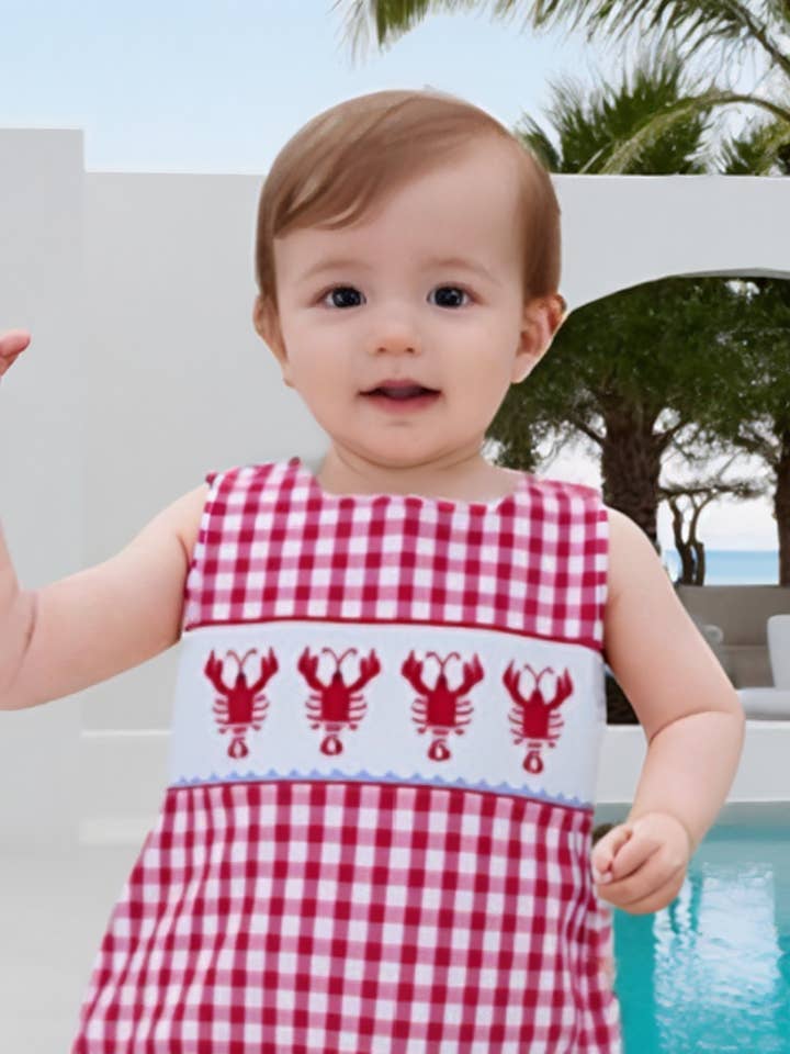 Hello Bebes! - Wholesale Bodysuit (Non-Footed) - Baby - Red Gingham Lobster Smocked Boy Bubble