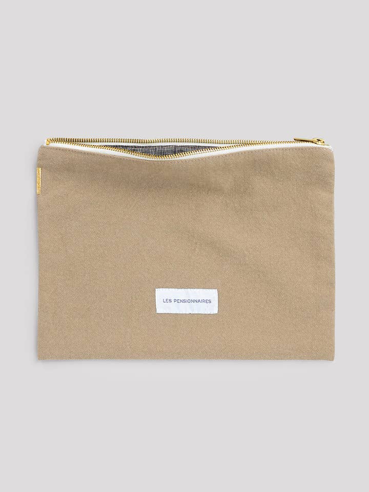 Große Tasche aus Bio-Baumwollstoff in Sandbeige für den Großhandel von Les Pensionnaires