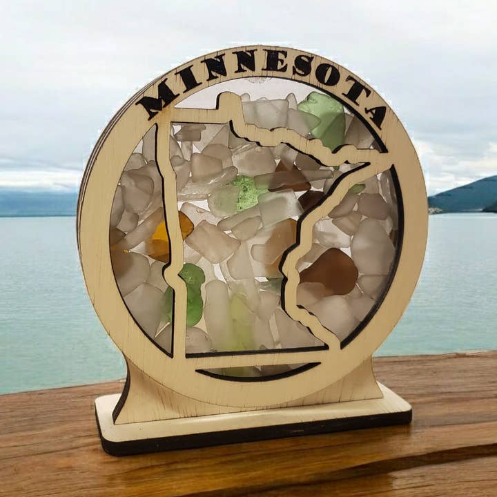 Présentoir en boîte vitrine pour verre de mer rond du Minnesota, moyen pour la vente par Sea Glass Displays