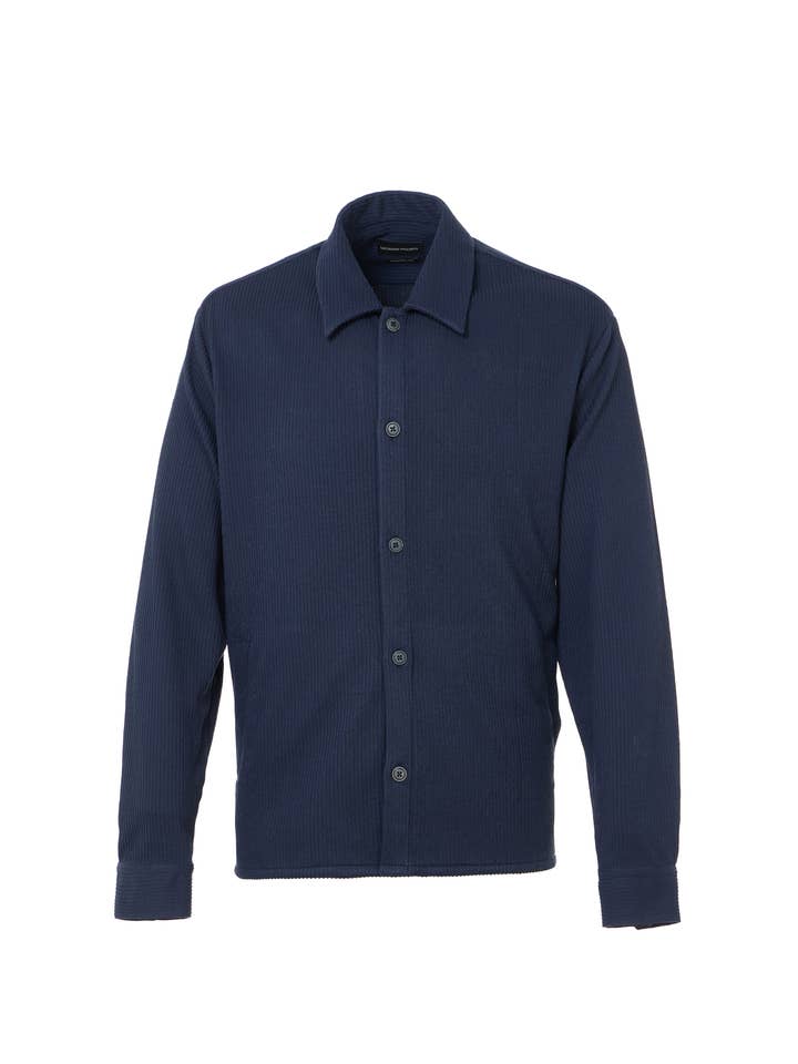 Giacca Camicia a Righe in Maglia Jacquard Dobby Blu Navy per la vendita all'ingrosso da parte di Luchiano Visconti