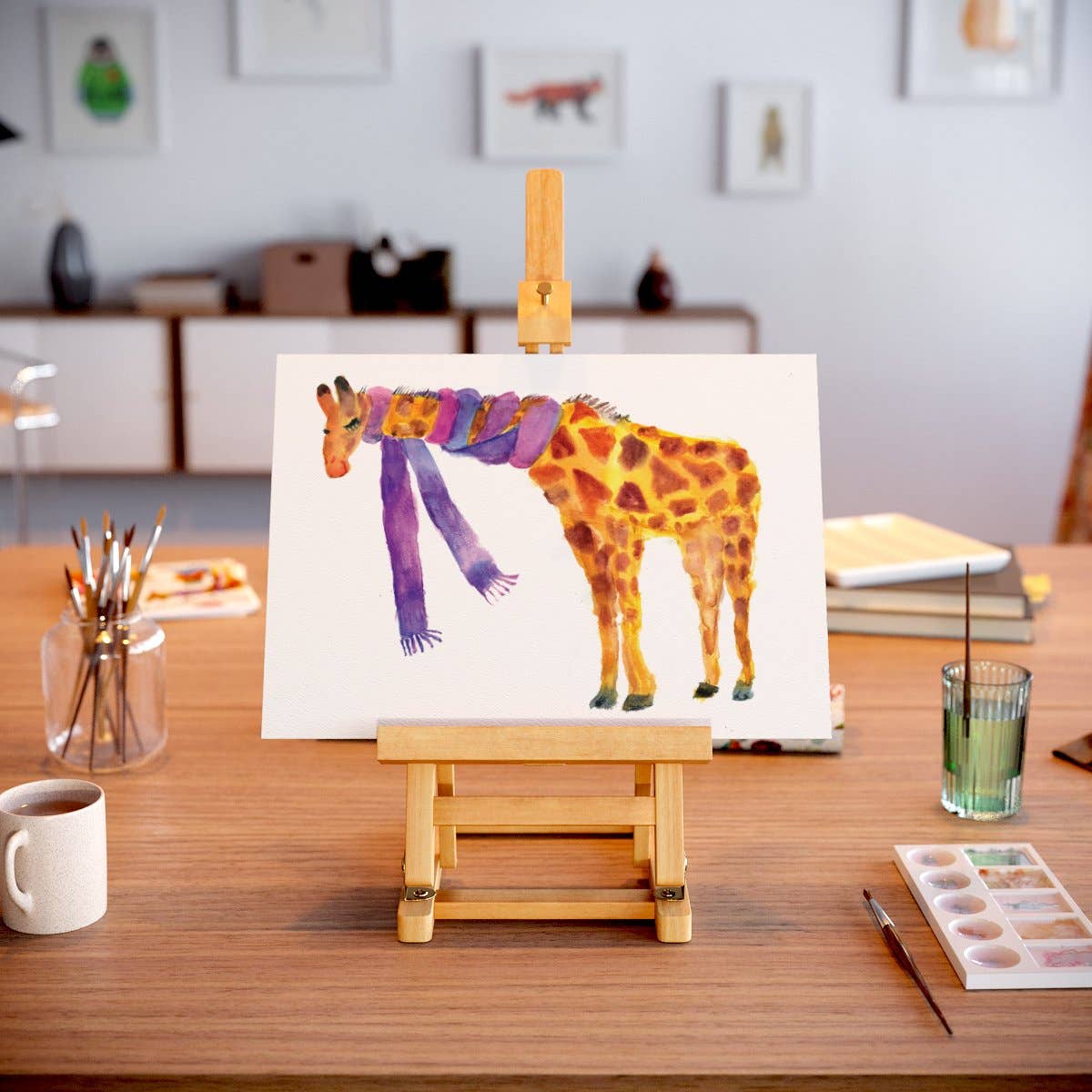 Rosie Webb illustrations - Wholesale Art Print - Giraffe in a Scarf Giclée  Print2