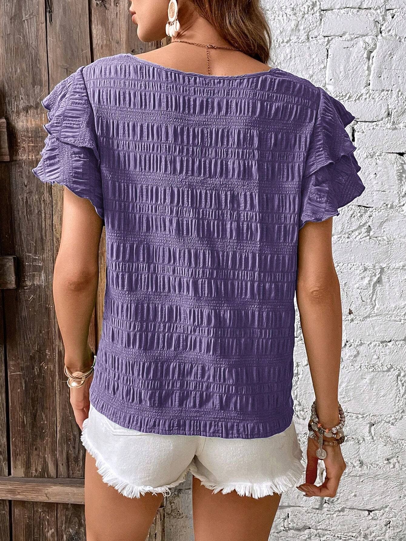 Lily Clothing - Wholesale Blouse - Women's - Double ruffled sleeve crew neck blouse4