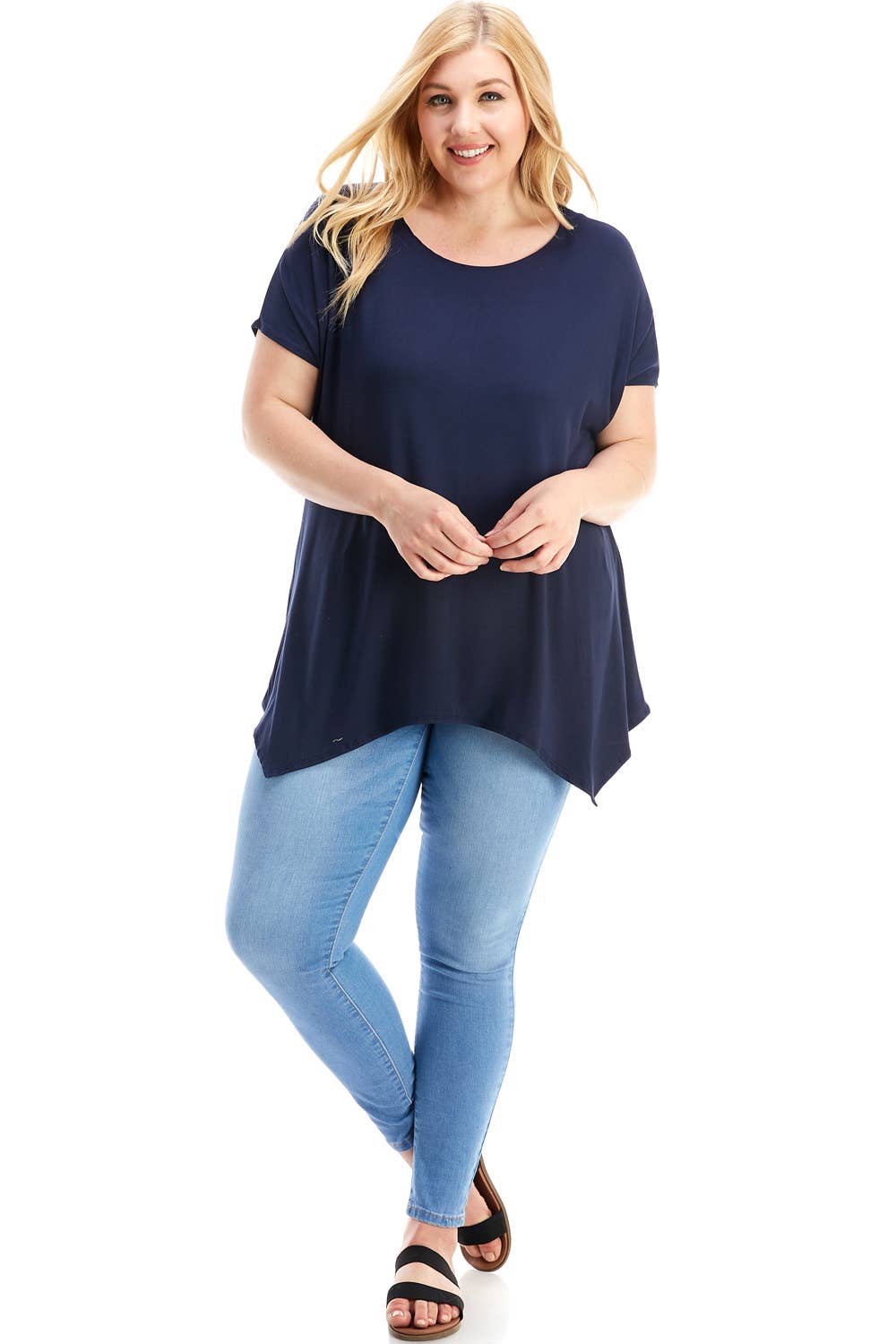 Azules Clothing - Wholesale Tunic - Women's - ATP-2307RSX Plus Size Asymmetric Short Sleeve Tunic47