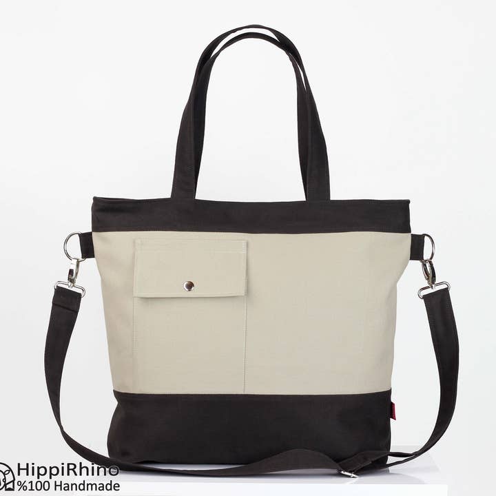 Oversized Lona Ombro Mala Travessa de Dois Tons Vegan Tote por atacado de hippirhino
