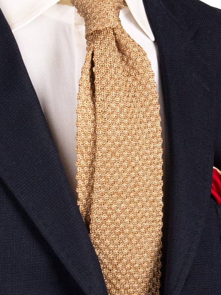 Beige enfärgad slips i stickad siden TRI687 för wholesale av Graffeo Cravatte