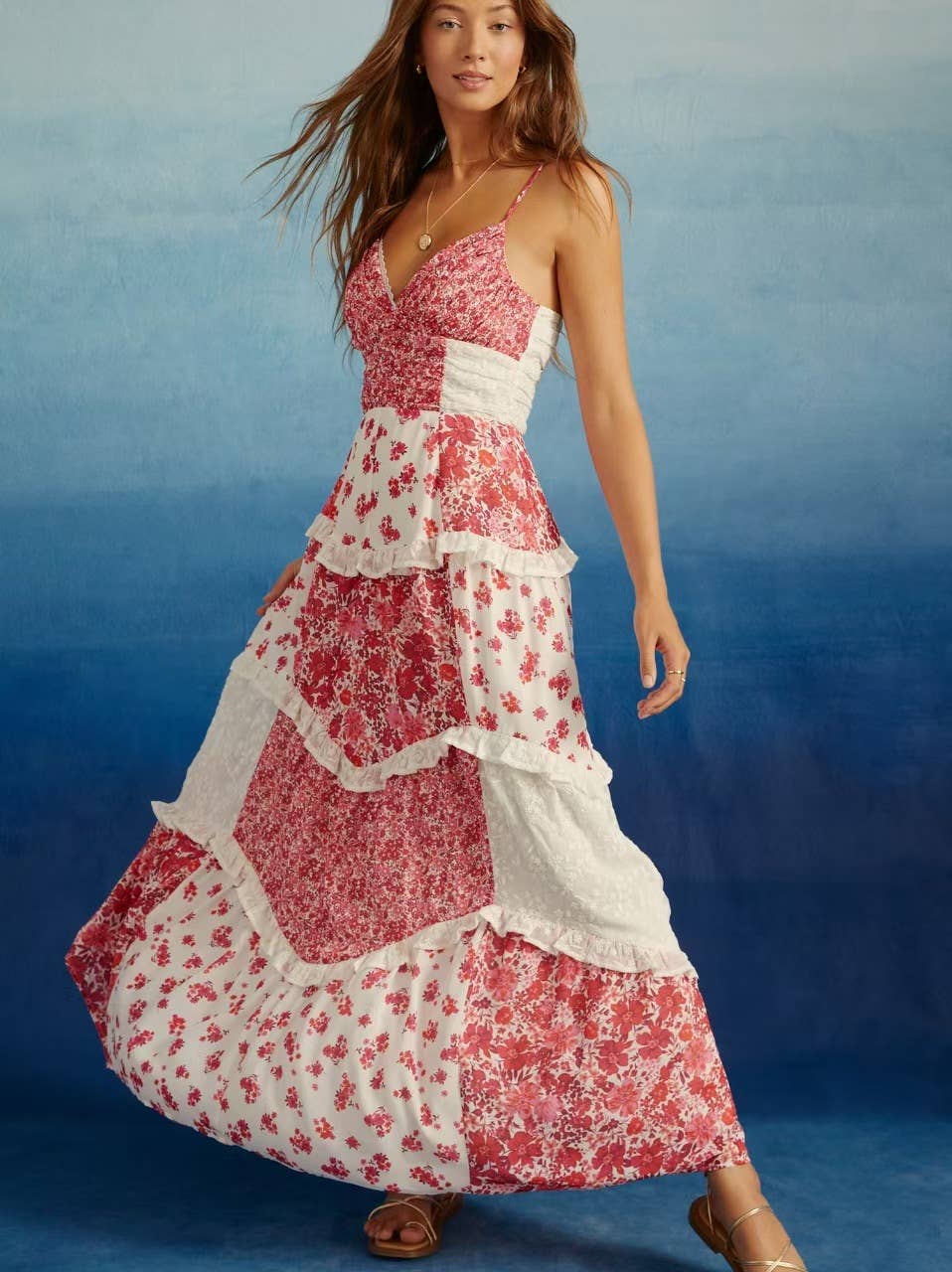 Tourtiwi - Wholesale Jurk - Dames - Zoete Bretel Bloemenkant Patchwork Jurk1