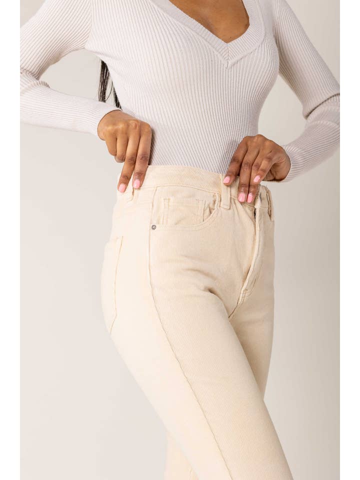 Nina Carter - Wholesale Pants - Women's - Bootcut High Waist Corduroy Back to School J22134