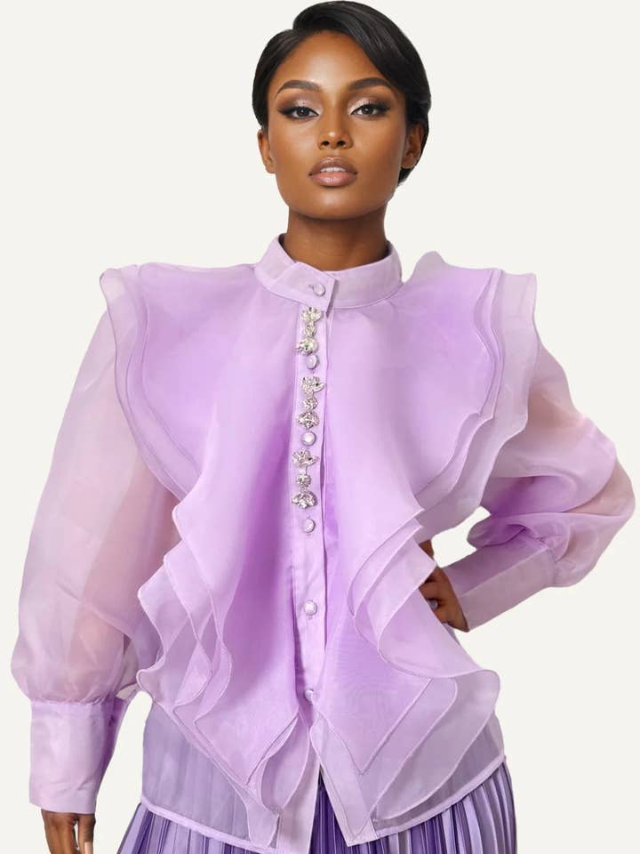 W5922 SHEER RHINESTONE TOP (WHITE, LILAC) for wholesale by N by Nancy