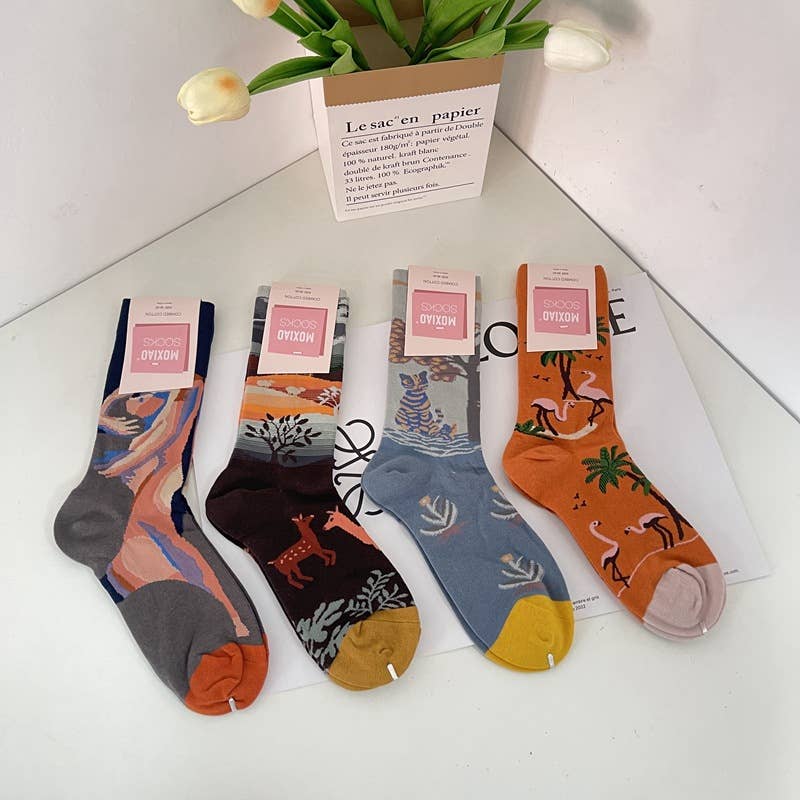 Tourtiwi - Wholesale Socks - Unisex - Retro Art Abstract Print Mid-Calf Socks29