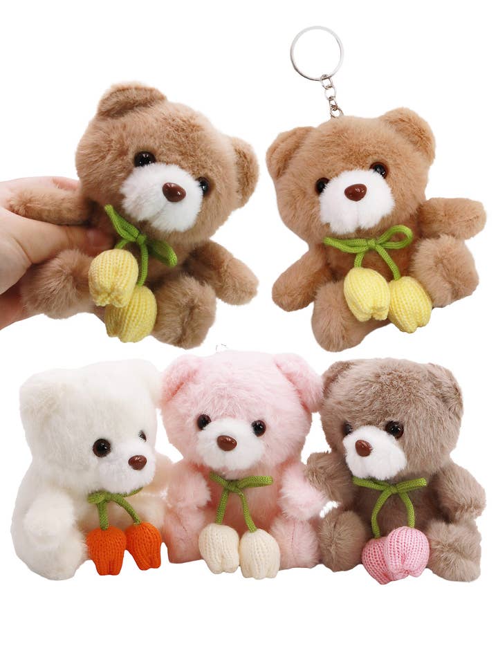 Tulip Ribbon Teddy Bear Fuzzy Stuffed Key Chain for wholesale by Cap Zone