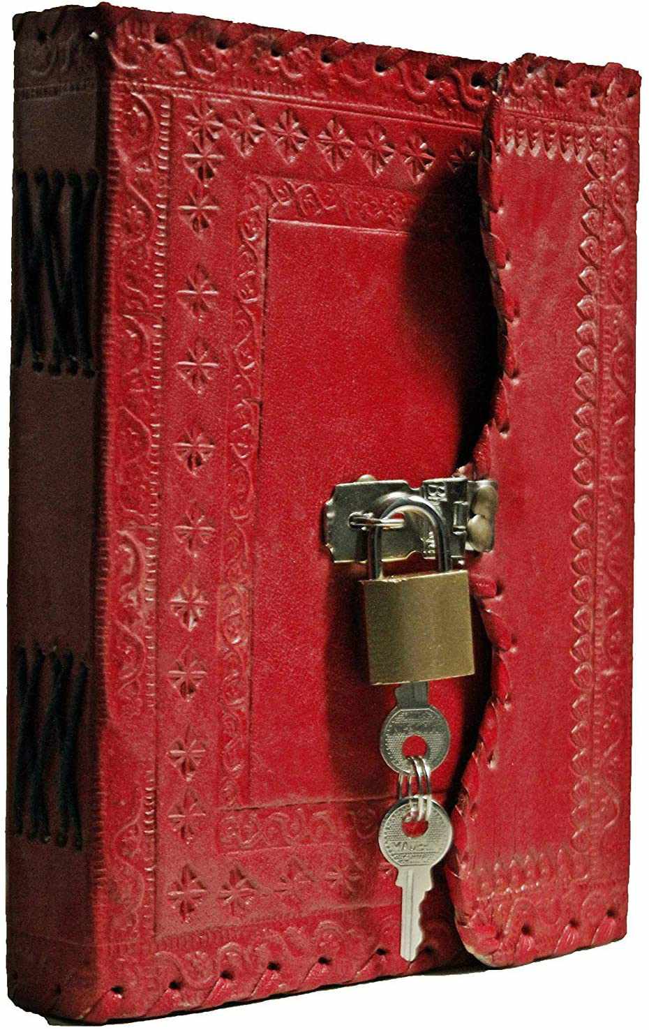 Tuzech Leather - Vente Journal intime - Journal en cuir TUZECH pour hommes et femmes, carnet en cuir pour écrire des poèmes, carnet de croquis, carnet de notes pour tenir des registres, mémoire personnel avec serrure et clé - Non ligné 7 pouces19