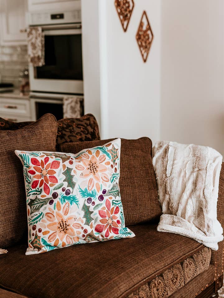 Poinsettia Pillow Cover for wholesale by Rachel Cordaro
