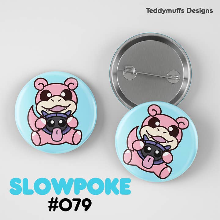 Slowpoke Button Pin for wholesale by Teddymuffs Designs