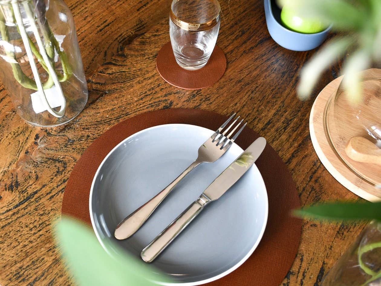 Integral Leather - Wholesale Placemat - Saffiano Leather Placemat and Coaster Set | Personalised Table Setting | Full Grain Dining1