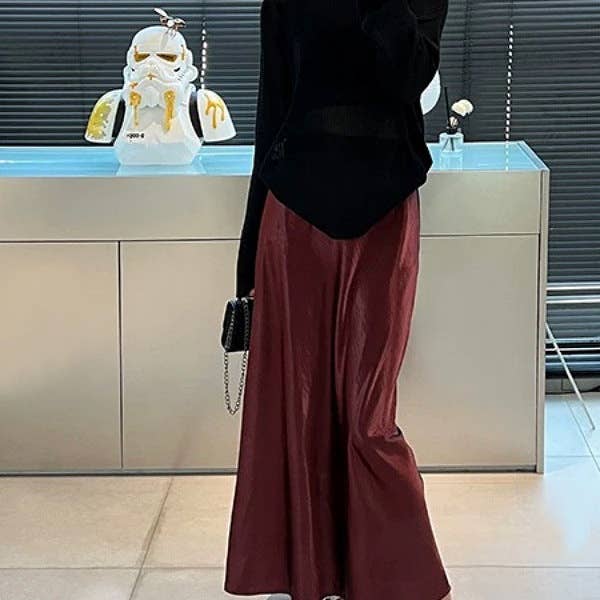 Satin Fishtail Maxi Skirt in Liquid Shine for Elegant Minimal Silhouettes for wholesale by Serene Couture