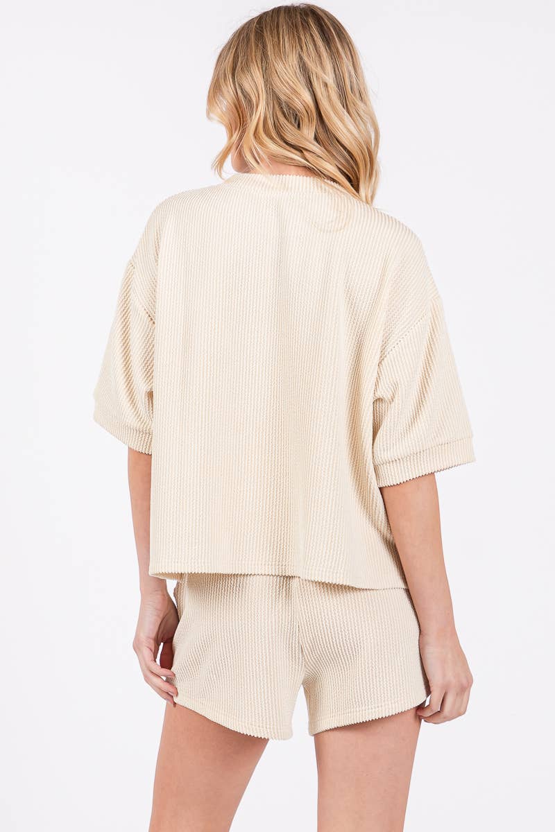 Sewn and Seen - Wholesale Lounge Set - Women's - RIBBED ROUND NECK TOP AND SHORTS SET19