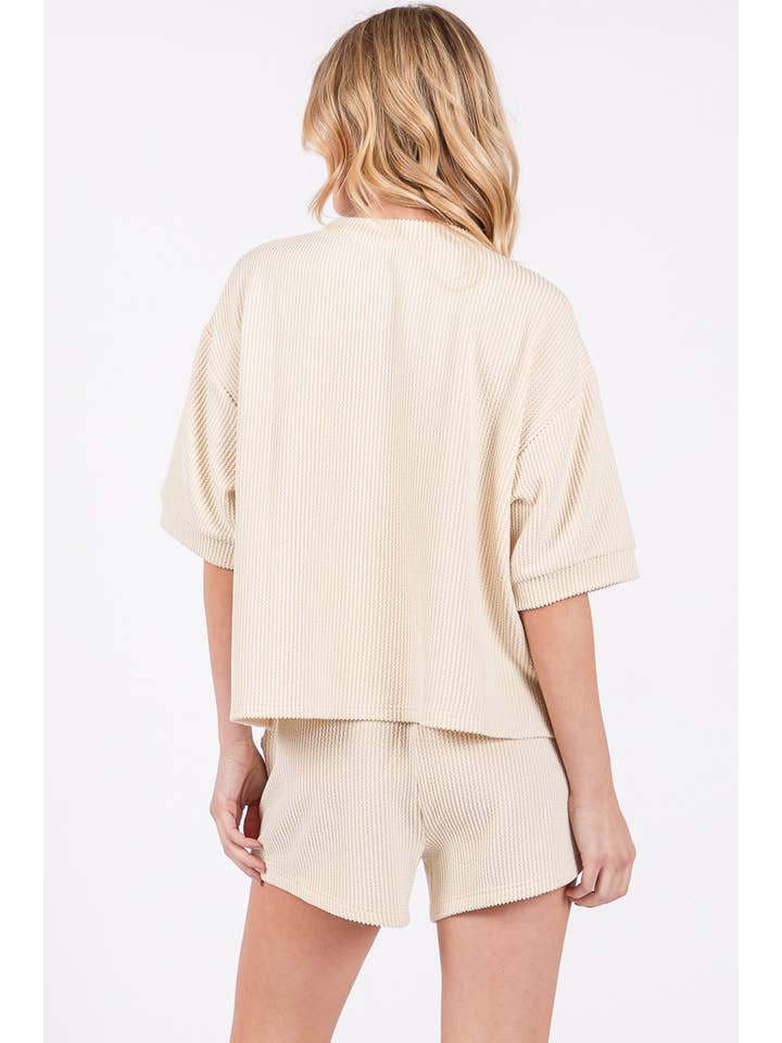 Sewn and Seen - Wholesale Lounge Set - Women's - RIBBED ROUND NECK TOP AND SHORTS SET19