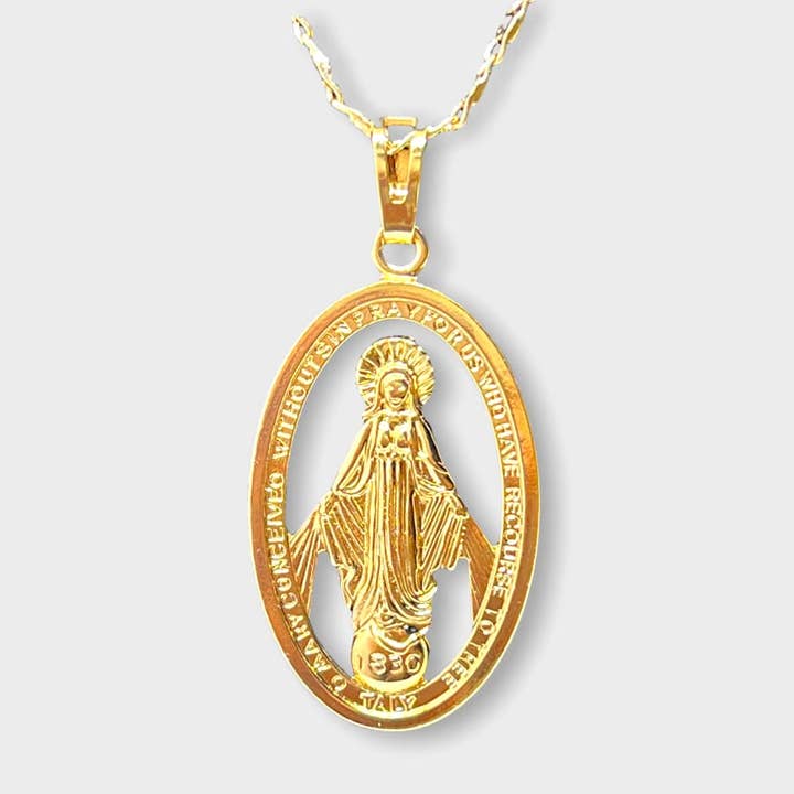 Virgin Mary Miraculous Medal Gold Plated Rose Necklace Chain for wholesale by Raf Rossi Gold Plated
