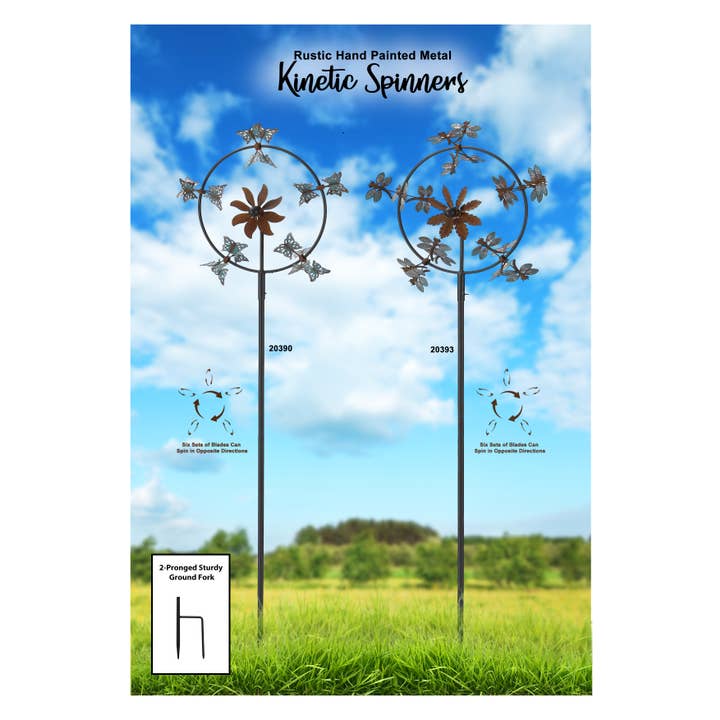 Rustic Metal Butterfly/Dragonfly Wind Spinner Stake for wholesale by Continental Art Center