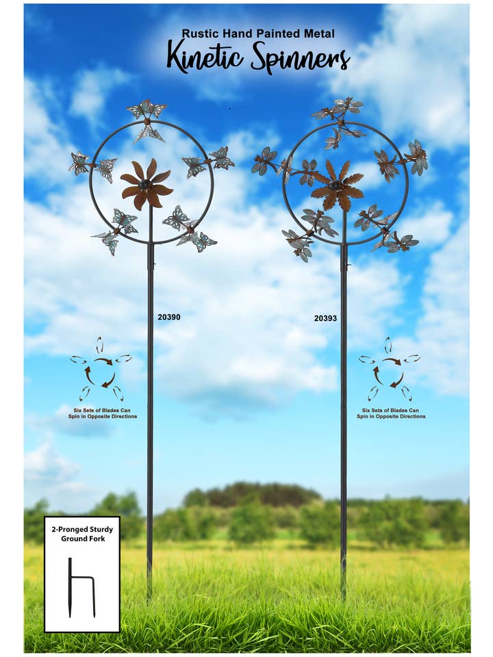 Rustic Metal Butterfly/Dragonfly Wind Spinner Stake for wholesale by Continental Art Center