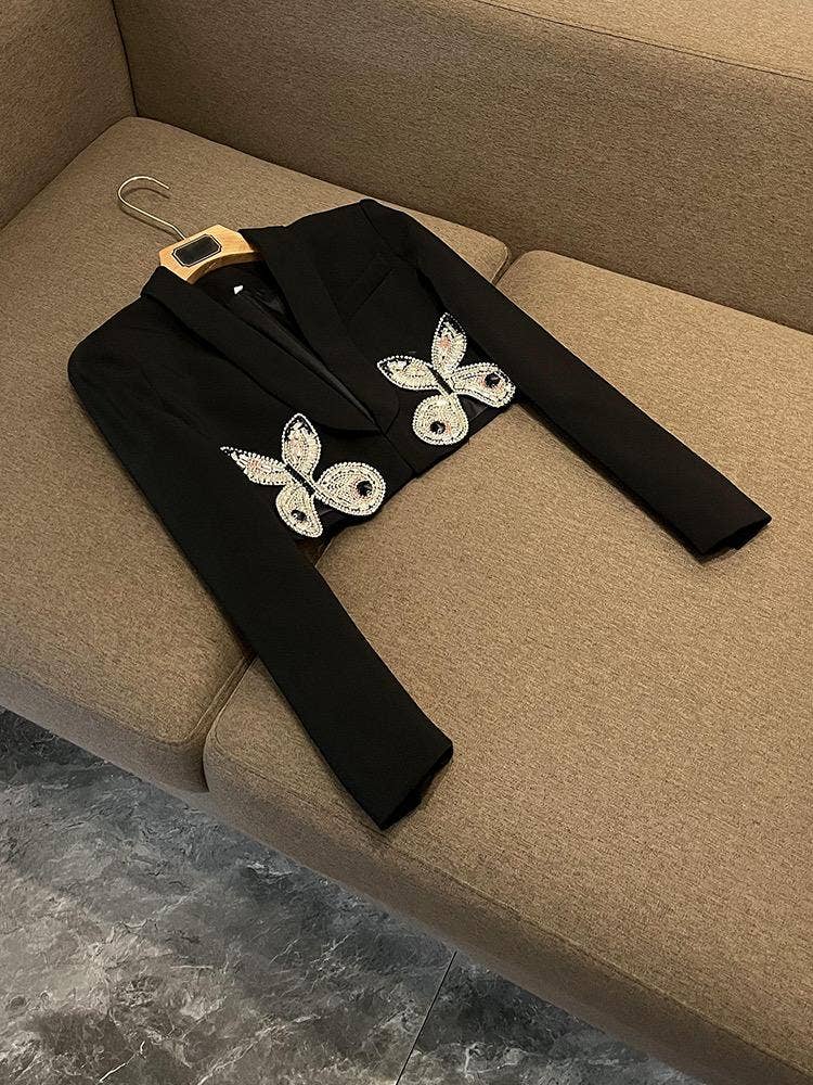 Sanyao Fashion - Wholesale Suit Set - Women's - SY396 Pink Suit with Diamond Bow Decor and Short Hip Skirt 9