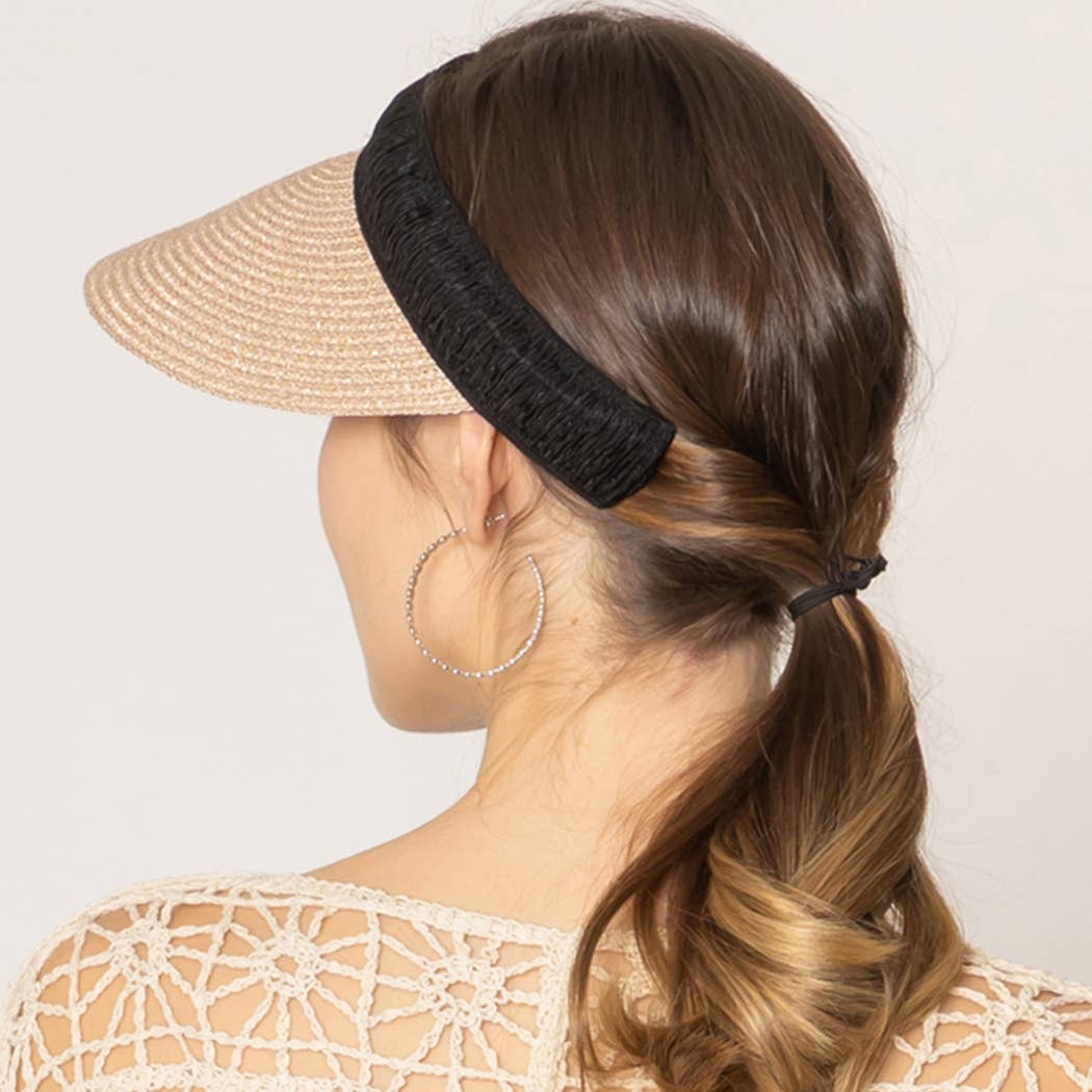 Fashion City – wholesale Visor – Women's – Metallic Straw Natural Material Sun Visor1