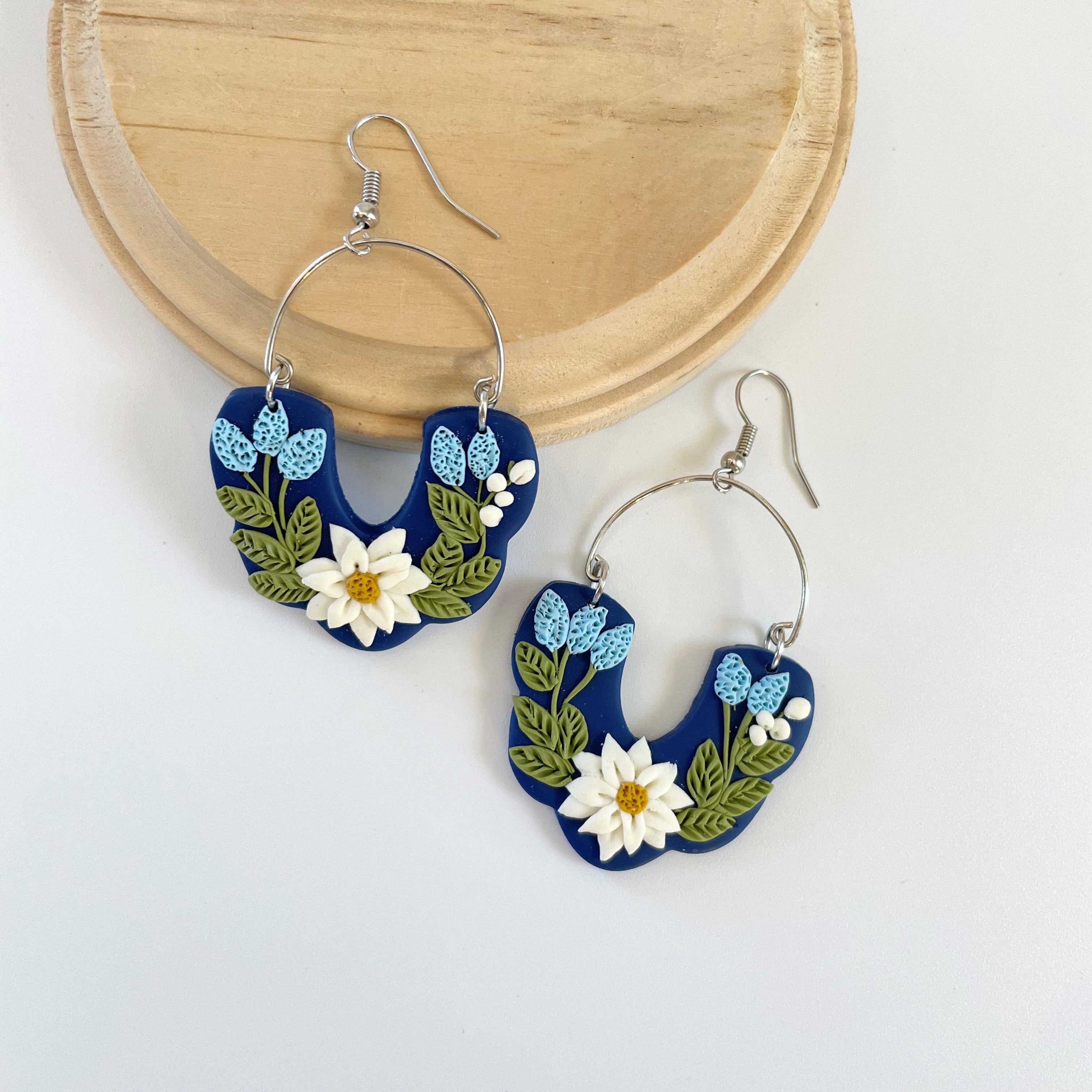 AnalyJewelry - Wholesale Dangle Earrings - Blue Daisy Arch Dangles2
