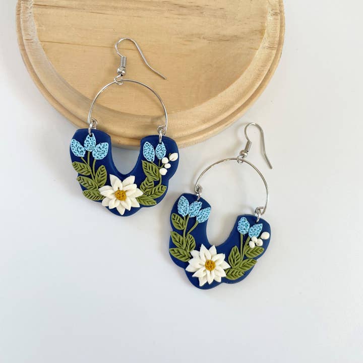 AnalyJewelry - Wholesale Dangle Earrings - Blue Daisy Arch Dangles2
