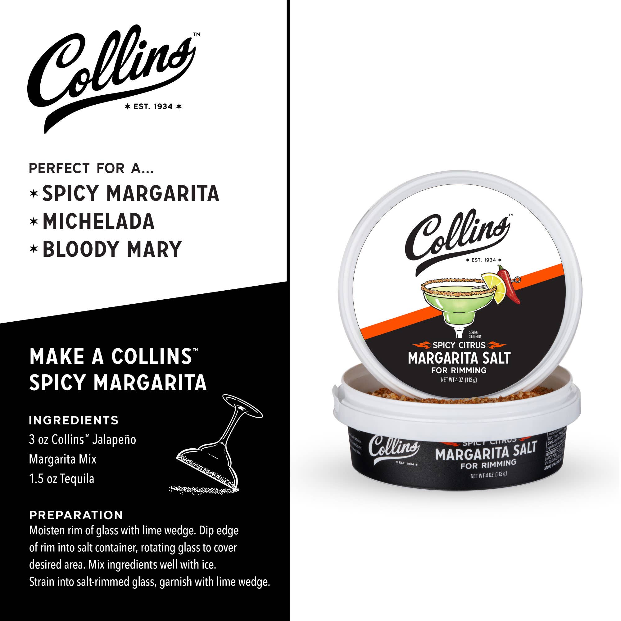 Collins - Wholesale Salt - Spicy Citrus Glass Rimming Margarita Sea Salt 4 oz2