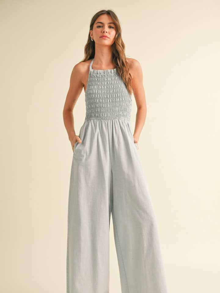 MIOU MUSE - Wholesale Jumpsuit - Women's - JU3394 DYE & WASH VISCOSE SMOCKED ON TOP