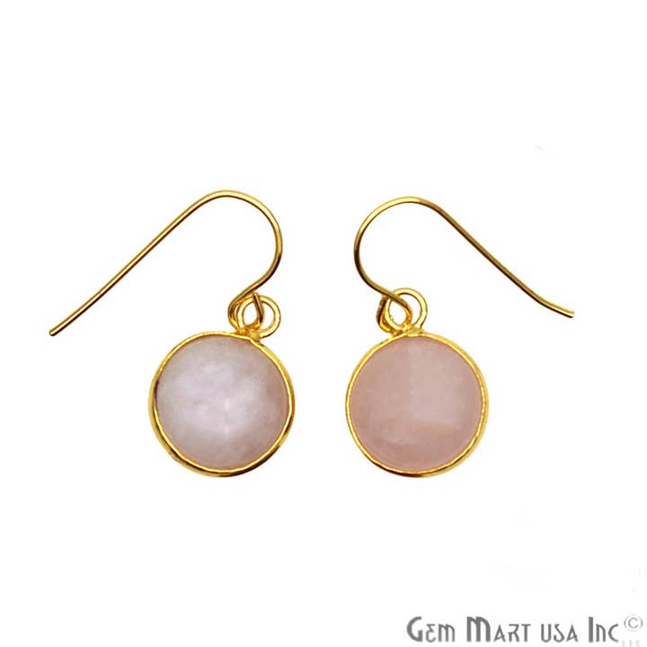 GemMartUSA - Wholesale Dangle Earrings - Round Gemstone 12mm Gold Plated Dangle Hook Earring