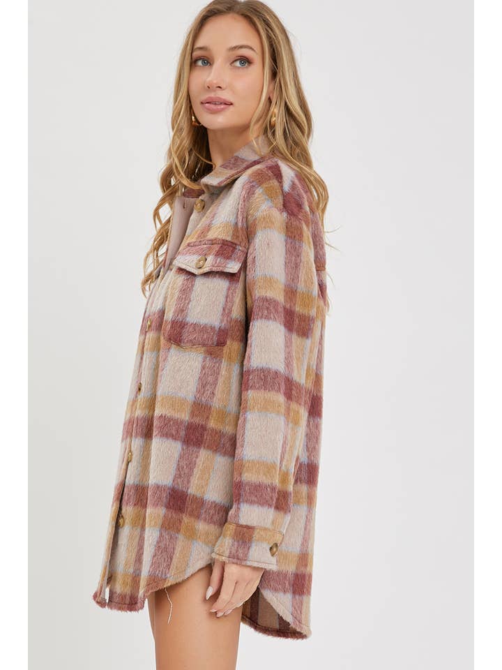 MAUVE BURGUNDY OUTERWEAR CLASSIC PLAID SHACKET/JACKET for wholesale on Faire3