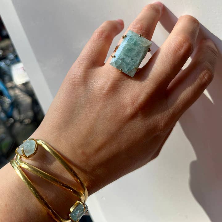 Aquamarine Ring - To Be Fearless - Gold Plated for wholesale by Byart