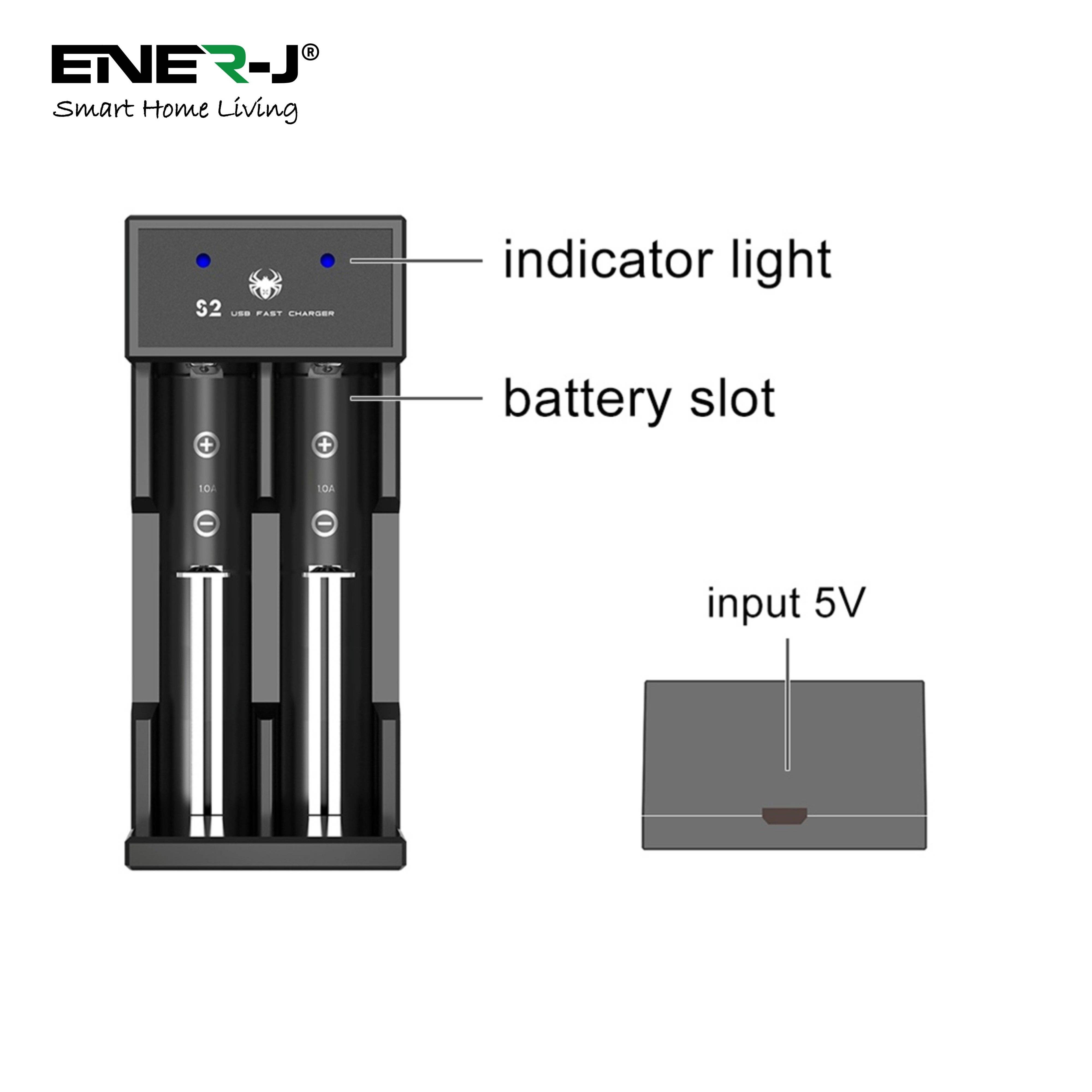ENER-J – wholesale Portable charger – USB Dual Battery Fast Charger for Rechargeable Batteries3