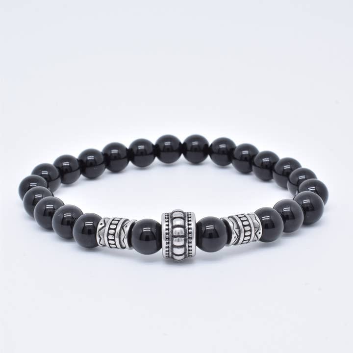 Kapyco - Vendita all'ingrosso Bracciale con perline - Bracciale da uomo elastico in acciaio inox con pietre naturali - BR1102066