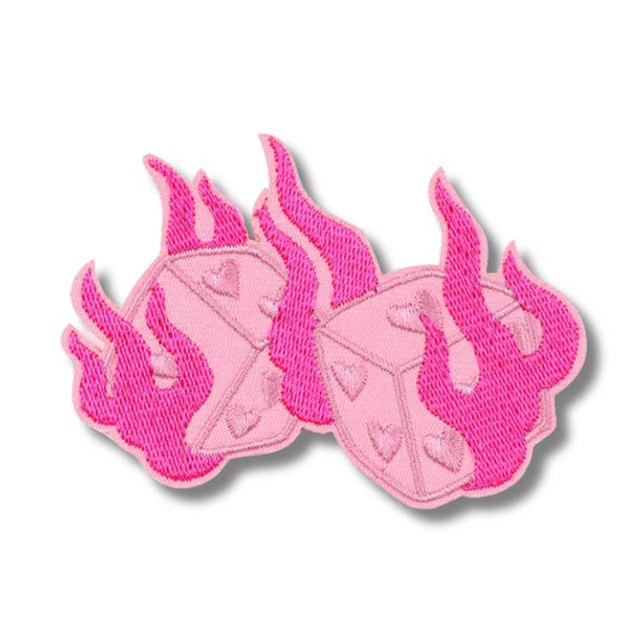 Dice Flame Embroidered Iron On Patch for wholesale by Love, Paige Designs