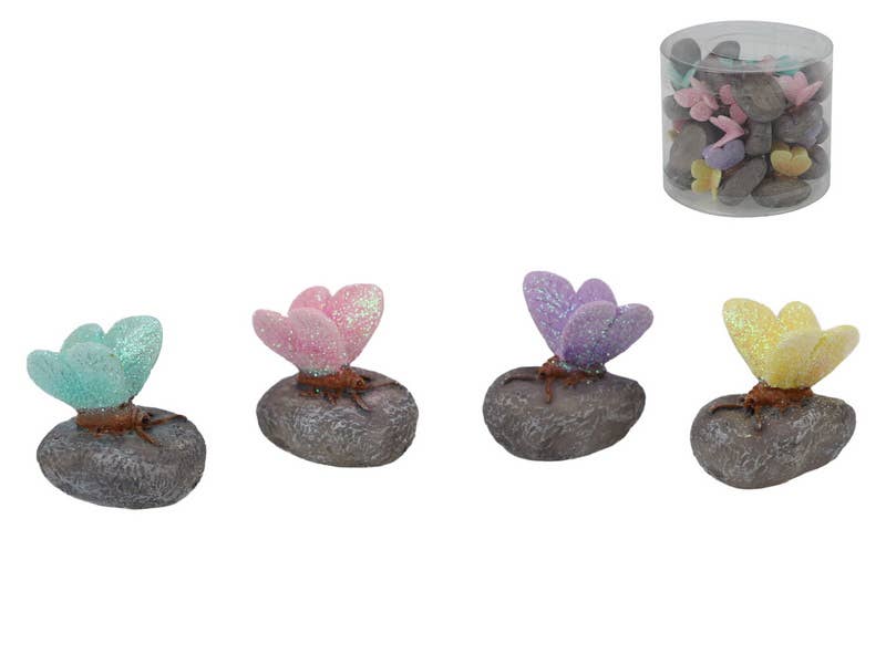 Cubby House by Malmar - Wholesale Decorative Figurine - 4cm Miniature Butterfly On Garden Rock 4 Asstd0