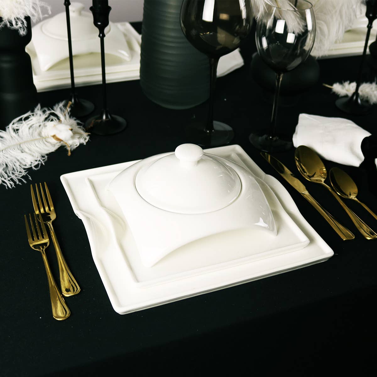 Little White Dish - Wholesale Dinnerware Set - Square Dinnerware Set - 20 Pcs7