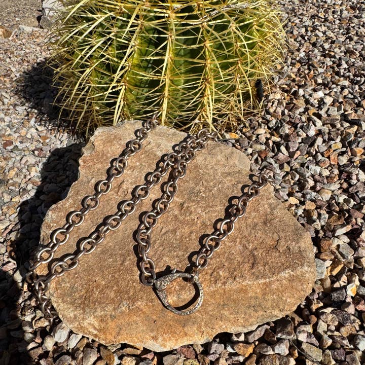 Collana a catena con maglie rotonde in oro rosa con grande fermaglio a diamante per la vendita all'ingrosso da parte di ILISSA MICHELE JEWELRY