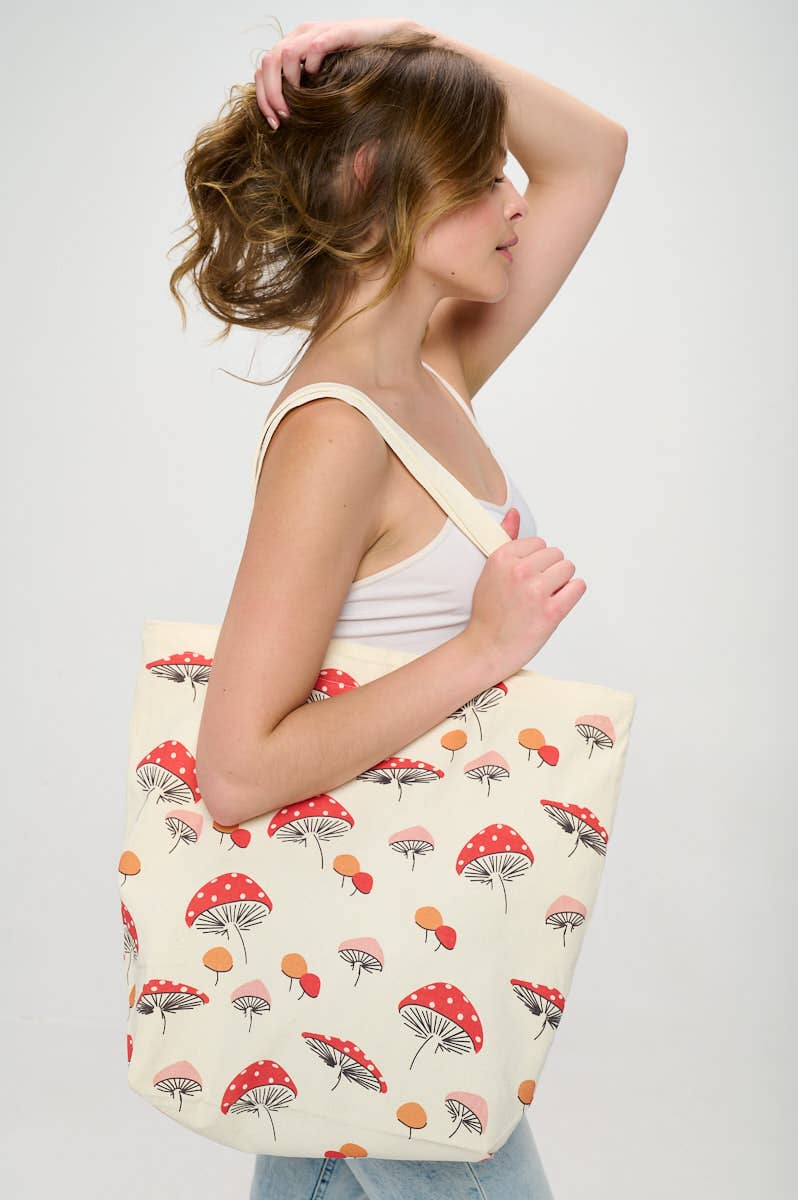 SM WARDROBE – Sacola - Mulher por atacado – PORTOBELLO ESTAMPADO COGUMELO TOTE BAGS1