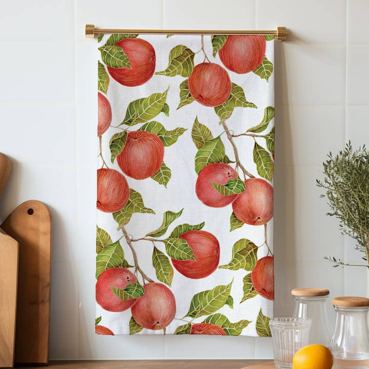 Strofinaccio da tè in lino biologico Apple per la vendita all'ingrosso da parte di Sarah Rose