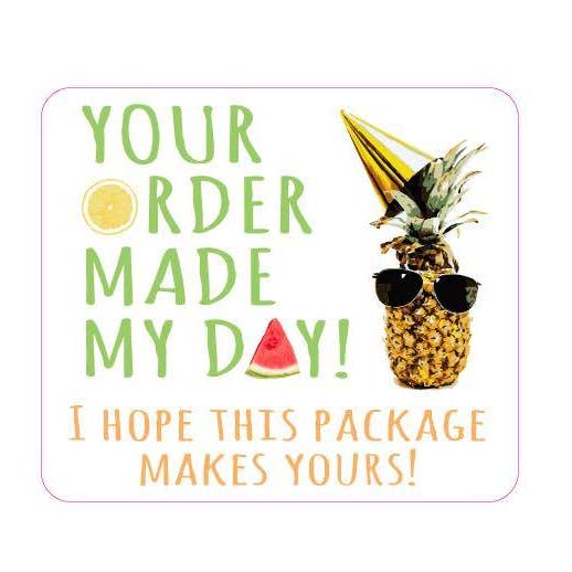 Aufkleber „Deine Bestellung hat meinen Tag gemacht“ Tropische Frucht (60) für den Großhandel von KL Design Works