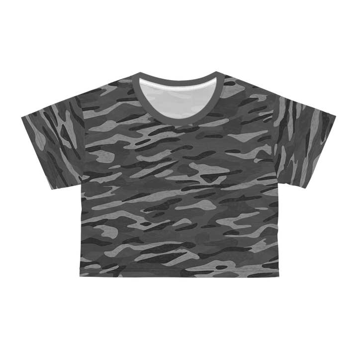 Black stitching Stripe Camo Dark Gray Crop Tee for wholesale on Faire14