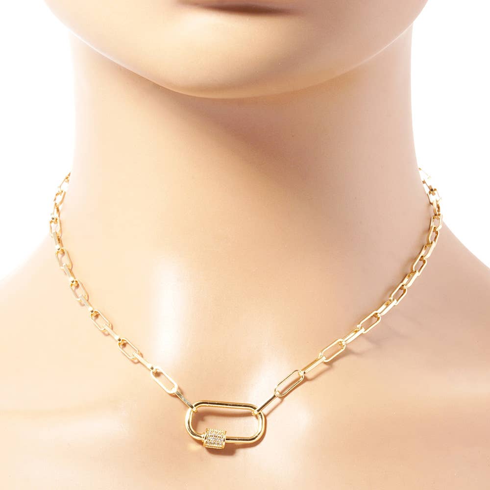 Sensibling Corp. - Vente Colliers à pendentif - Collier chaîne trombone avec pendentif mousqueton doré et zirconium cubique1