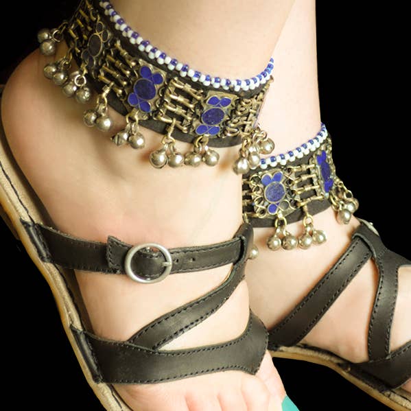 Anklet - Afghan ( Pair ) - Blue Stone Cirlces for wholesale by Western Fashion