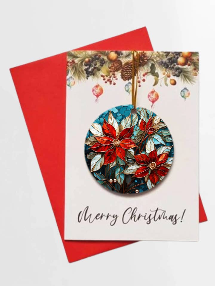 Merry Christmas Stained Glass Poinsettia + DETACHABLE BAUBLE for wholesale by Homemade Hollydays Wholesale